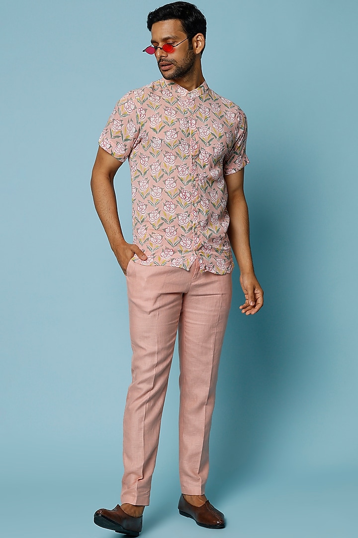 Pink Floral Printed Shirt by FANCY PASTELS