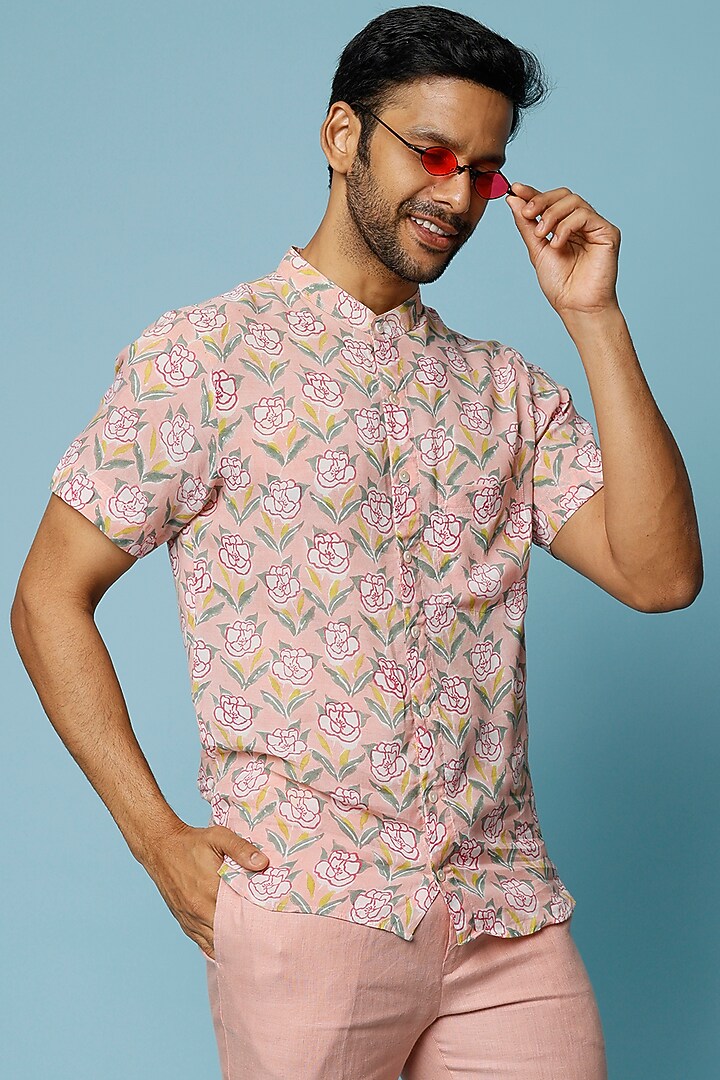 Pink Floral Printed Summer Shirt by FANCY PASTELS at Pernia's Pop Up Shop