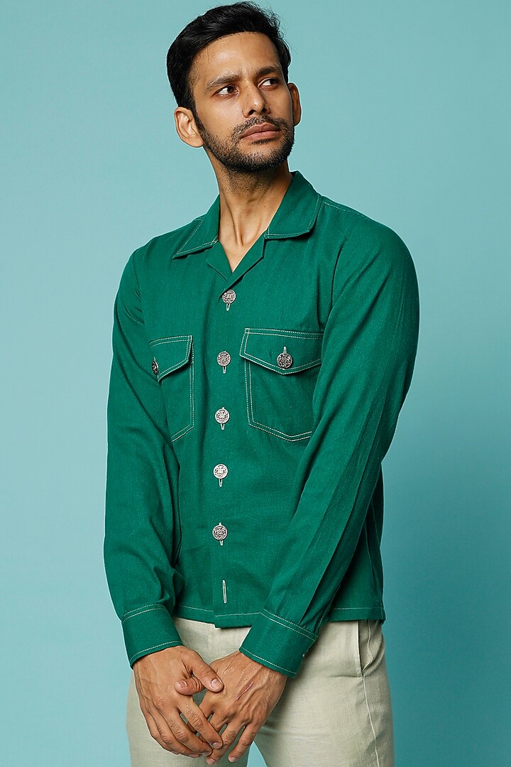Green Drill Summer Shirt by FANCY PASTELS at Pernia's Pop Up Shop