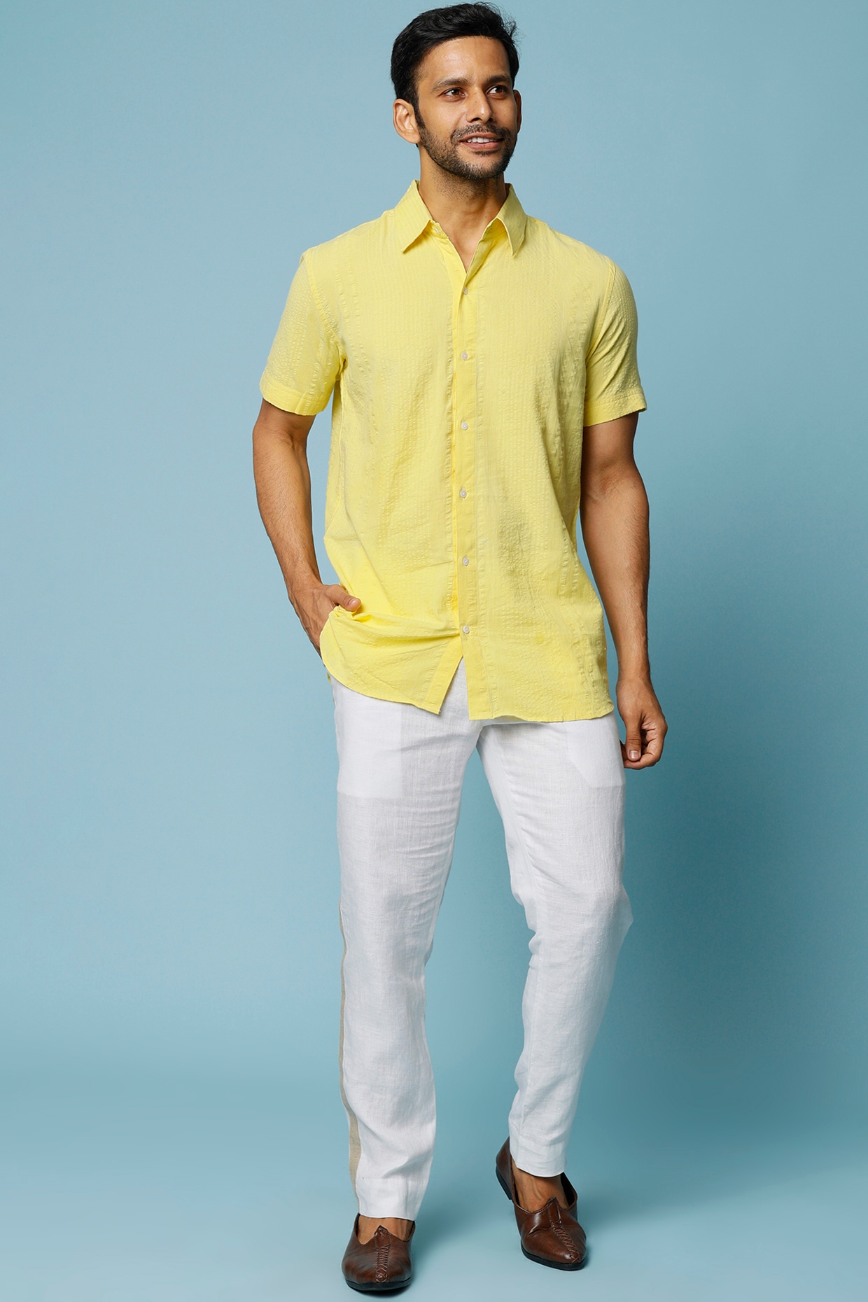 Dapper Mustard Yellow Shirt and White Pants Outfit  Best Fashion Blog For  Men  TheUnstitchdcom
