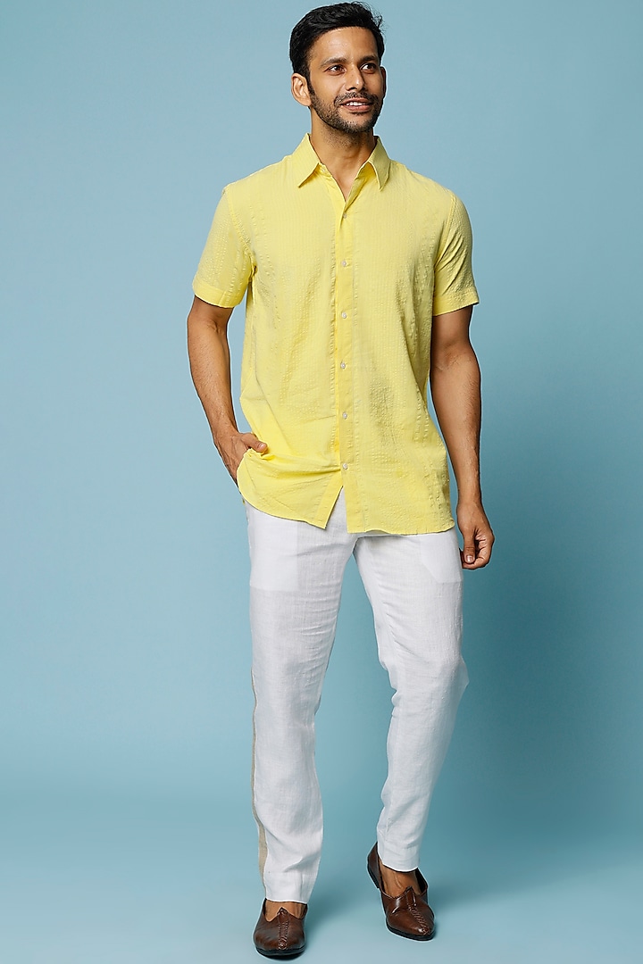 Yellow Dobby Cotton Shirt by FANCY PASTELS