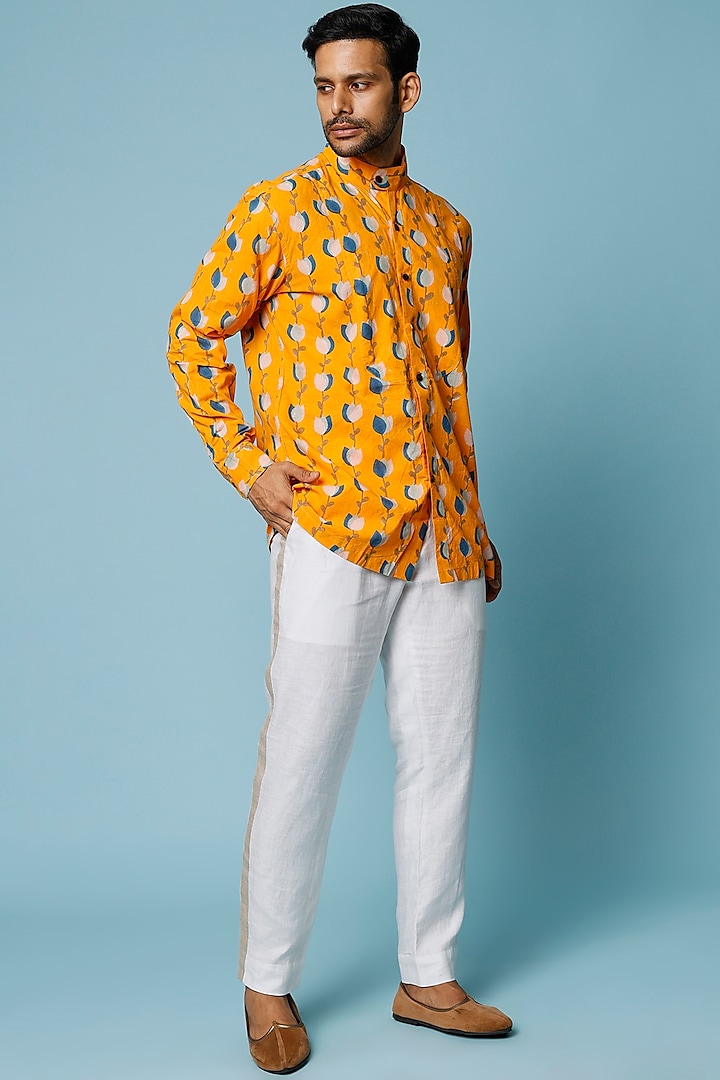 Yellow Printed Shirt by FANCY PASTELS