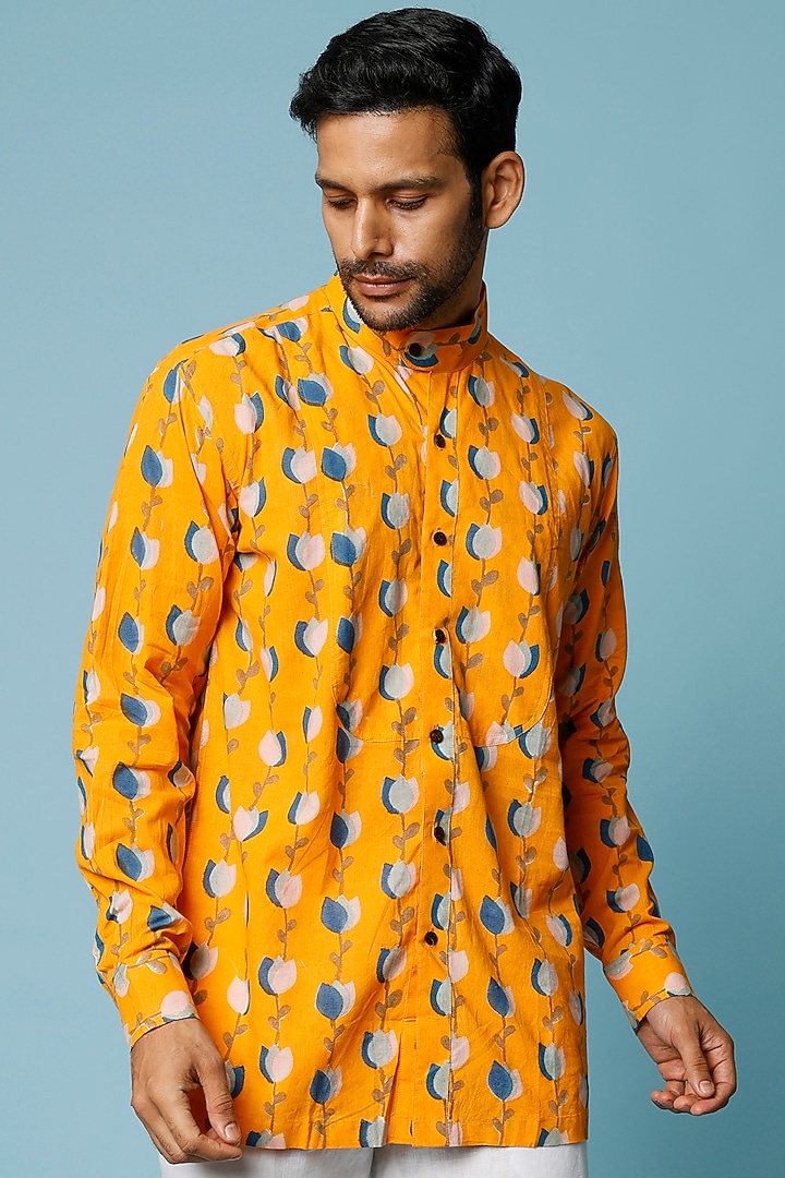 Yellow Printed Summer Shirt by FANCY PASTELS at Pernia's Pop Up Shop