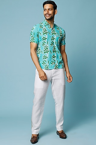 Blue Floral Printed Shirt by FANCY PASTELS