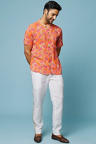 Orange Printed Shirt by FANCY PASTELS