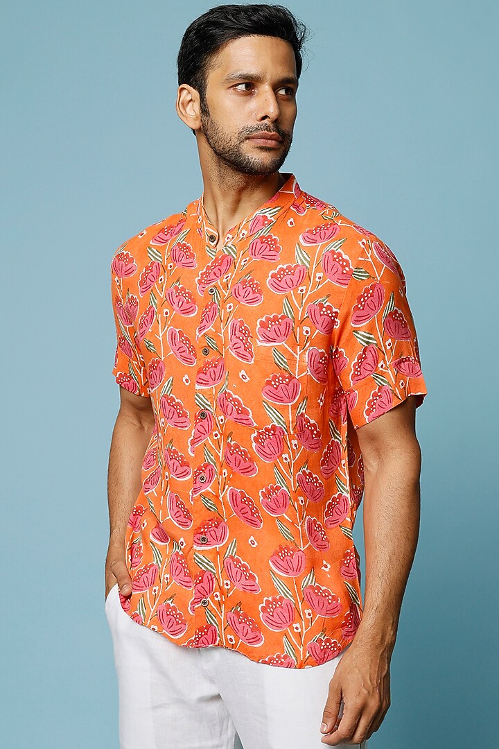 Orange Printed Summer Shirt by FANCY PASTELS at Pernia's Pop Up Shop