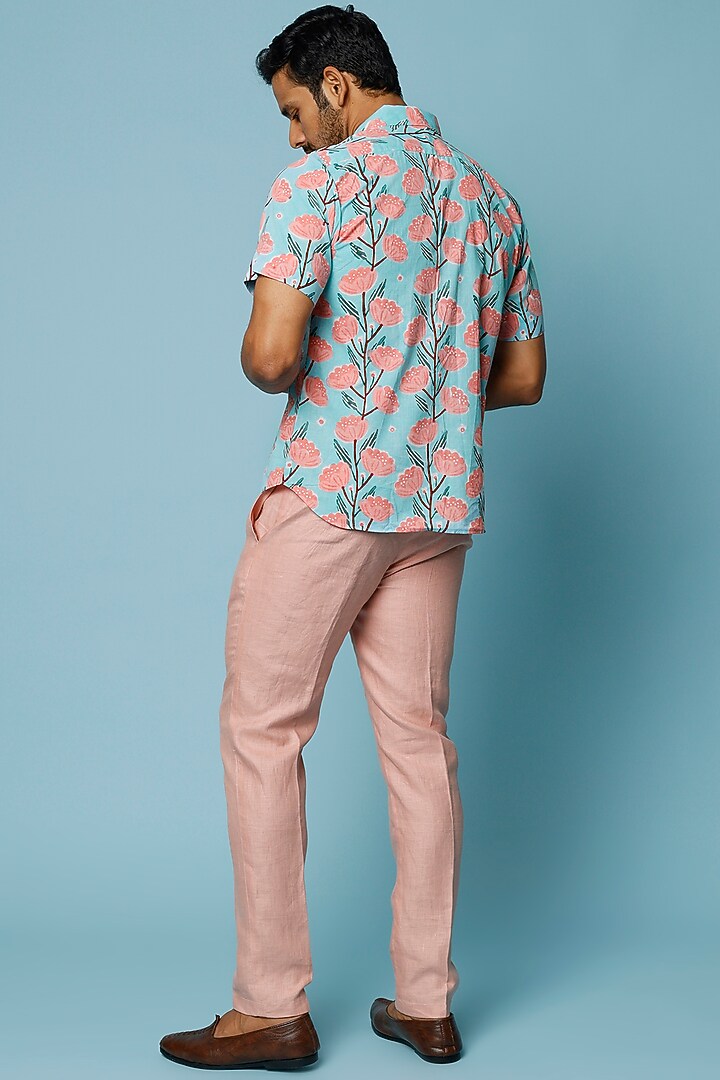 Blue & Pink Printed Summer Shirt by FANCY PASTELS at Pernia's Pop Up Shop