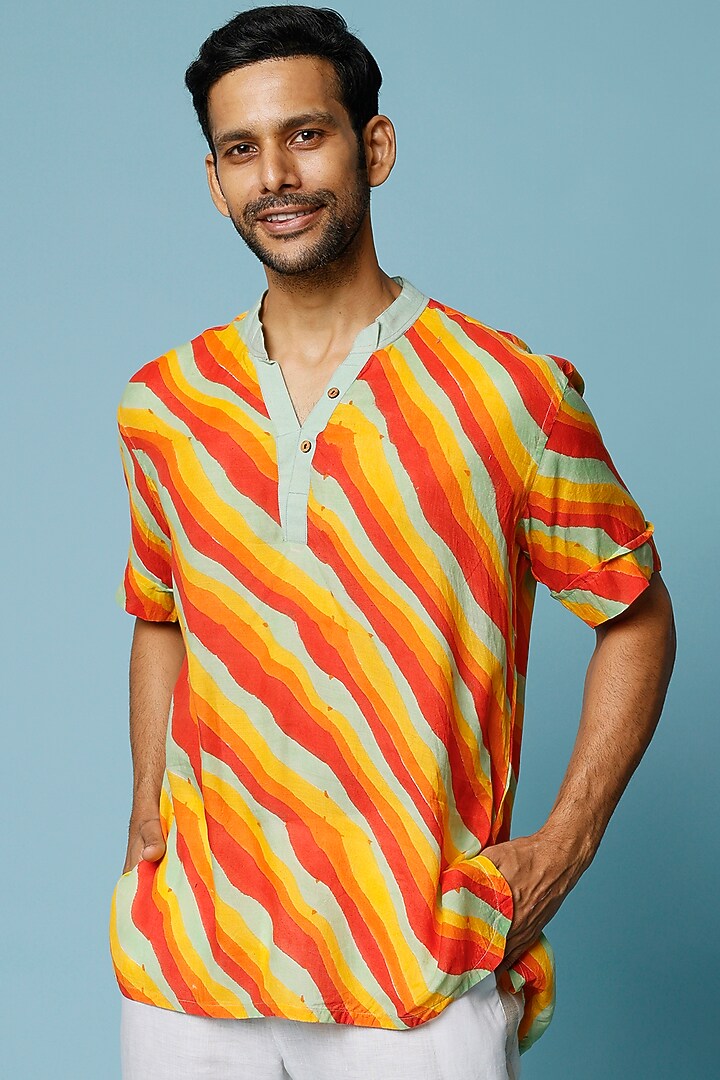 Multi-Coloured Block Printed Summer Shirt by FANCY PASTELS at Pernia's Pop Up Shop