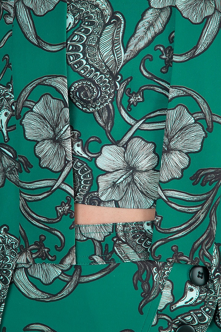 Teal Green Printed Robe With Tube Top & Skirt by Farah Sanjana at Pernia's Pop Up Shop