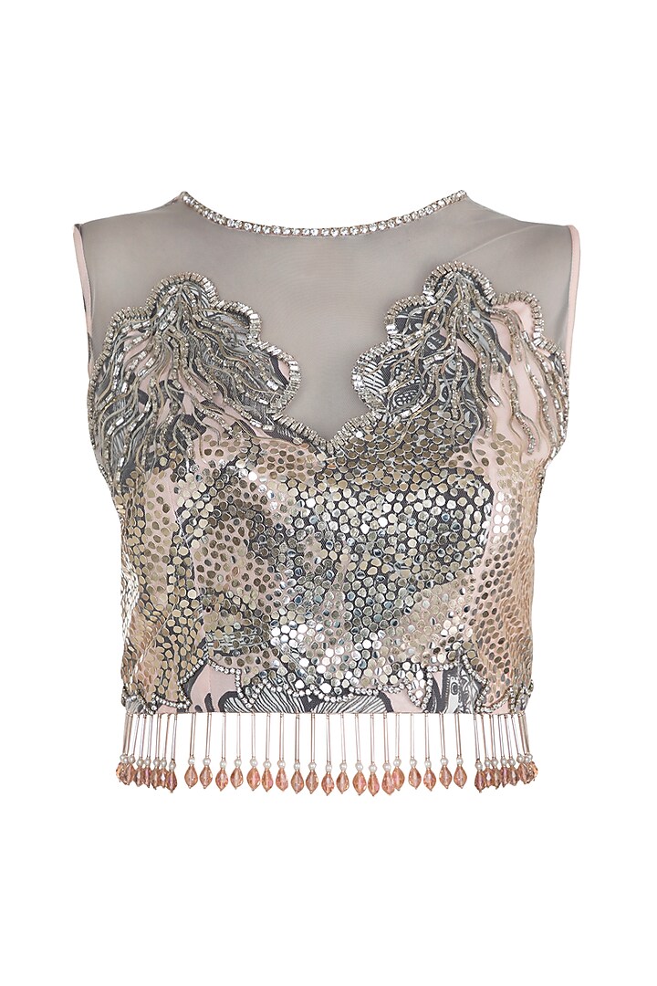 Pale Pink Printed Embroidered Stitched Wedding Saree Set by Farah Sanjana at Pernia's Pop Up Shop