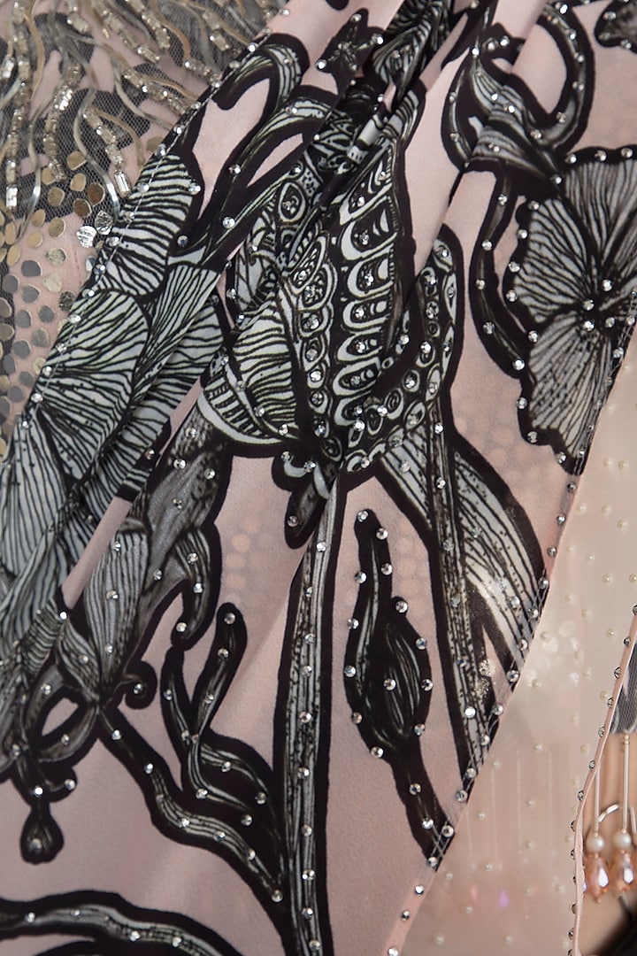 Pale Pink Printed Embroidered Stitched Wedding Saree Set by Farah Sanjana at Pernia's Pop Up Shop