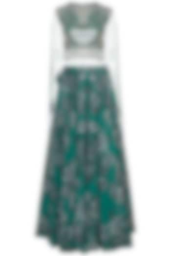 Teal Green Printed Wedding Lehenga Skirt With Embellished Blouse by Farah Sanjana at Pernia's Pop Up Shop