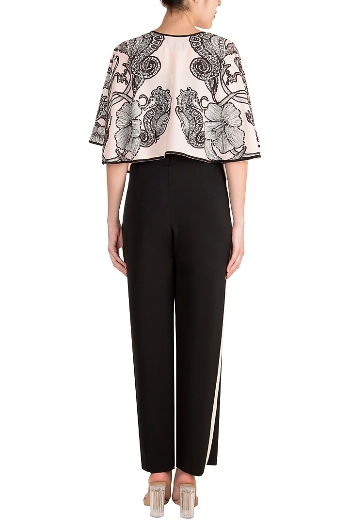 Pale Pink Cape With Black Tube Top & Trouser Pants by Farah Sanjana at Pernia's Pop Up Shop