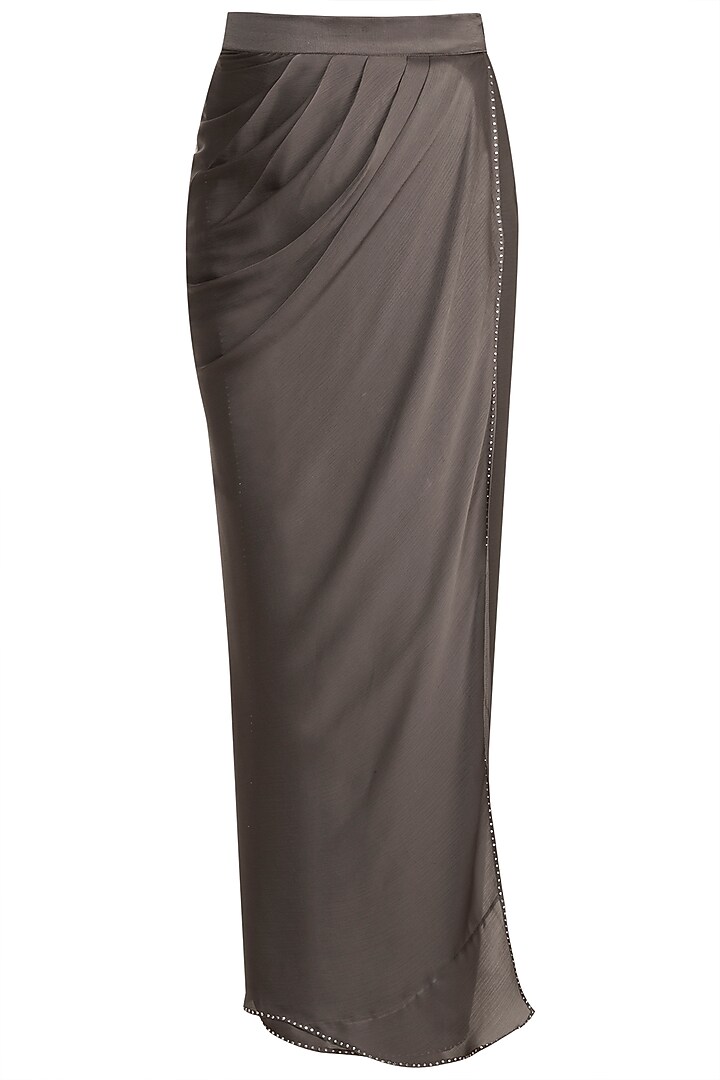 Pale Pink Printed Cape With Black Tube & Grey Drape Dhoti by Farah Sanjana at Pernia's Pop Up Shop