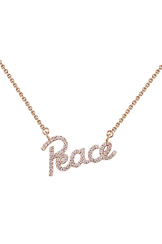 18kt Rose Gold Finish Round Diamond Peace Word Pendant Chain by Faith By ASM
