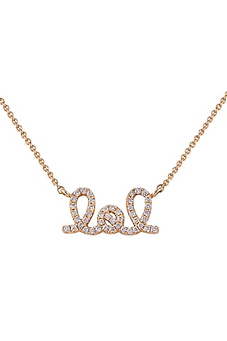 18kt Rose Gold Finish Round Diamond LOL Word Pendant Chain by Faith By ASM