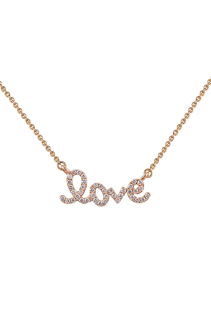 18kt Rose Gold Finish Round Diamond Love Word Pendant Chain by Faith By ASM at Pernia's Pop Up Shop