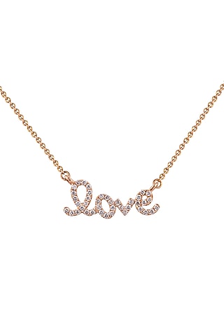 18kt Rose Gold Finish Round Diamond Love Word Pendant Chain by Faith By ASM