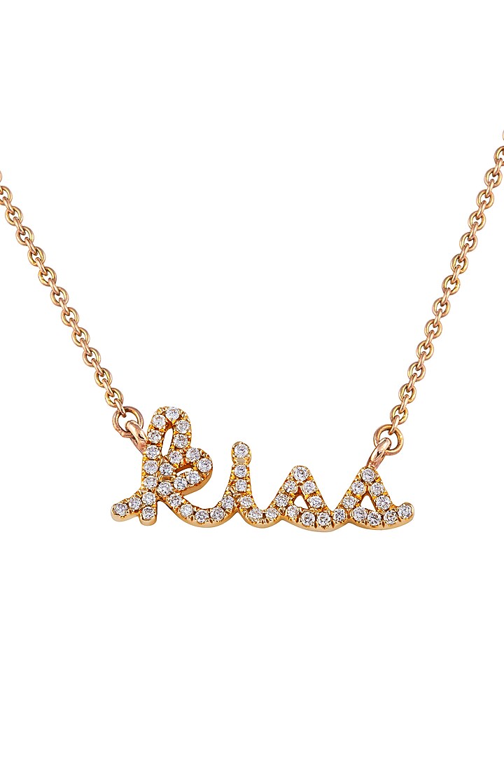 18kt Rose Gold Finish Round Diamond Kiss Word Pendant Chain by Faith By ASM at Pernia's Pop Up Shop