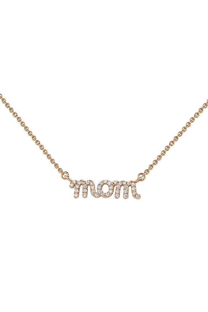 18kt Rose Gold Finish Round Diamond Mom Word Pendant Chain by Faith By ASM at Pernia's Pop Up Shop