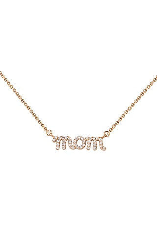 18kt Rose Gold Finish Round Diamond Mom Word Pendant Chain by Faith By ASM