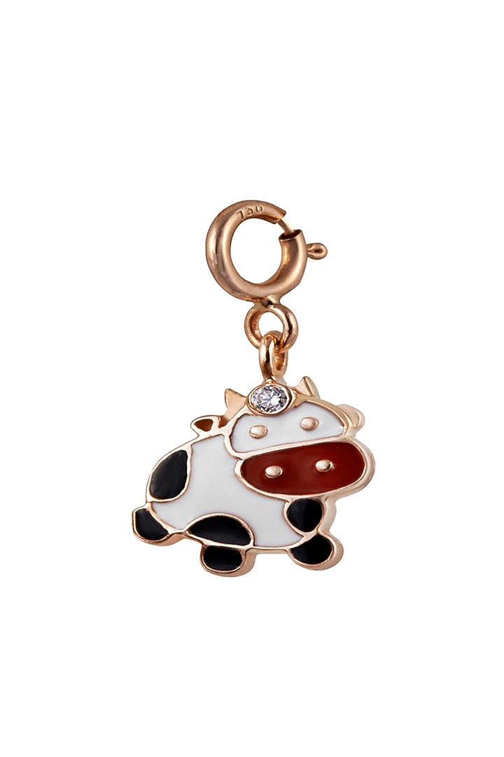 18kt Rose Gold Finish Enameled Gemstone Cow Charm by Faith By ASM at Pernia's Pop Up Shop