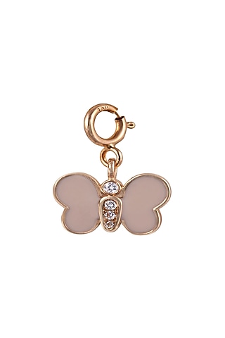 18kt Rose Gold Finish Diamond & Gemstone Pink Butterfly Charm by Faith By ASM