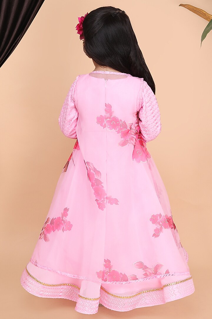 Pink Georgette Printed Jacket Anarkali For Girls by Fashion Totz at Pernia's Pop Up Shop