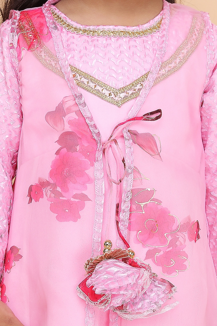 Pink Georgette Printed Jacket Anarkali For Girls by Fashion Totz at Pernia's Pop Up Shop