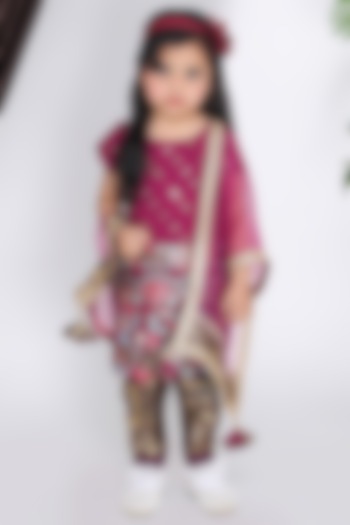 Wine Georgette & Brocade Kurta Set For Girls by Fashion Totz at Pernia's Pop Up Shop