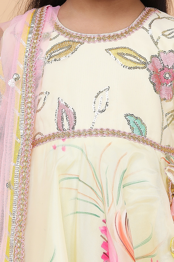 Yellow Georgette & Organza Printed Anarkali Set For Girls by Fashion Totz at Pernia's Pop Up Shop