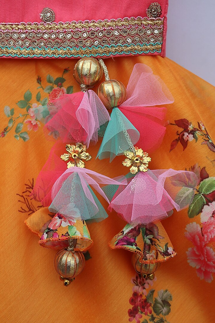 Yellow Dupion & Chanderi Printed Lehenga Set For Girls by Fashion Totz at Pernia's Pop Up Shop