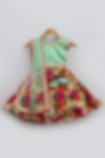 Multi-Colored Taffeta & Silk Printed Lehenga Set For Girls by Fashion Totz