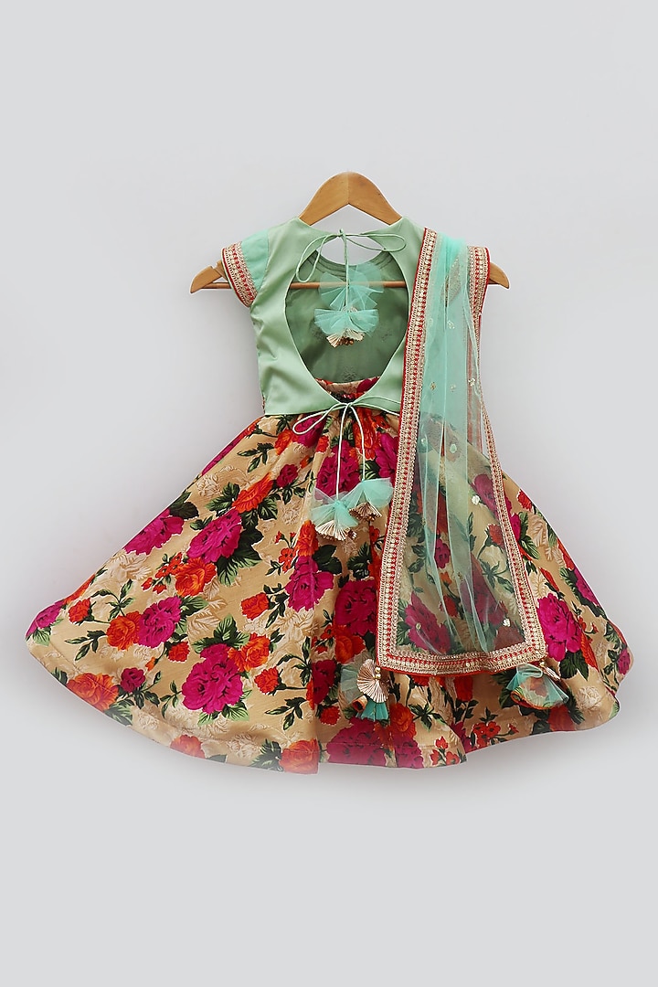 Multi-Colored Taffeta & Silk Printed Lehenga Set For Girls by Fashion Totz at Pernia's Pop Up Shop
