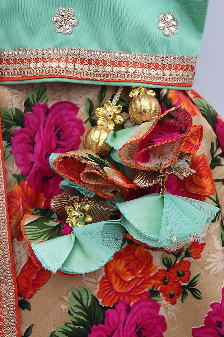 Multi-Colored Taffeta & Silk Printed Lehenga Set For Girls by Fashion Totz at Pernia's Pop Up Shop