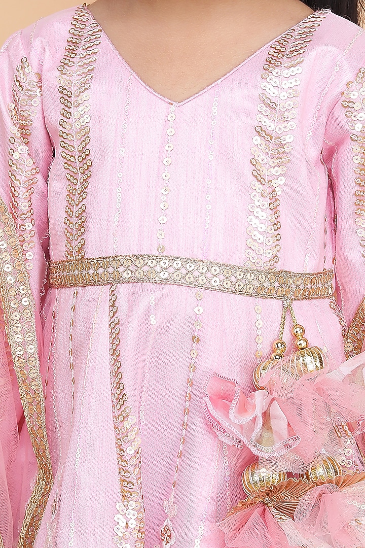Pink Net & Dupion Embroidered Anarkali Set For Girls by Fashion Totz at Pernia's Pop Up Shop