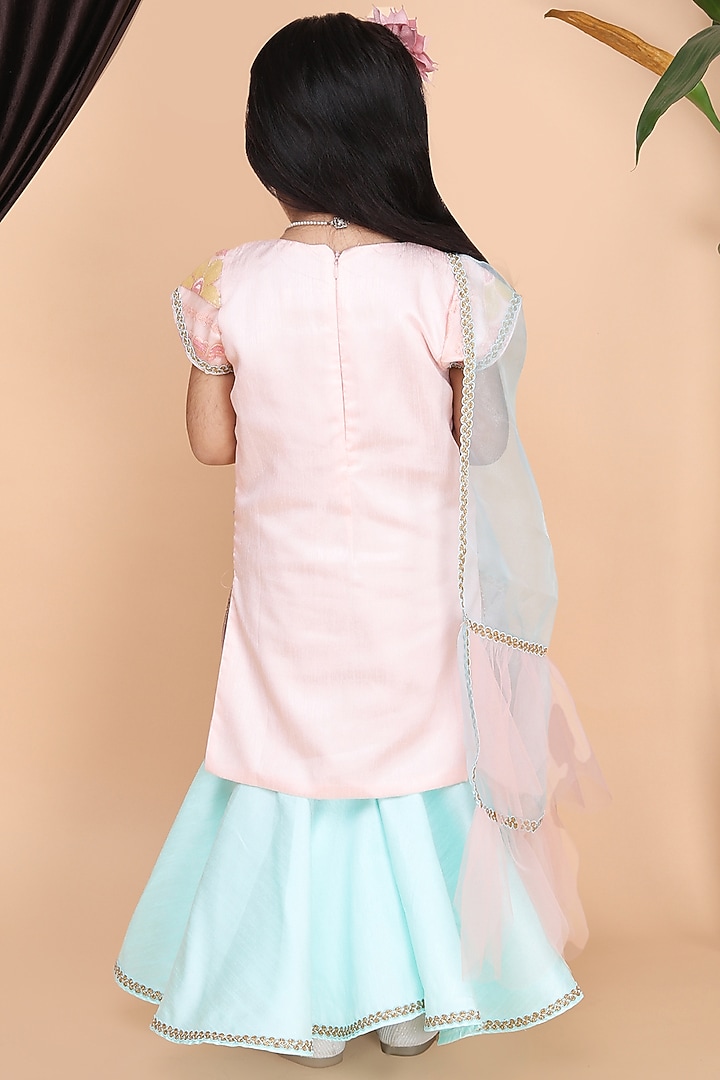 Aqua Green Net & Dupion Sharara Set For Girls by Fashion Totz at Pernia's Pop Up Shop