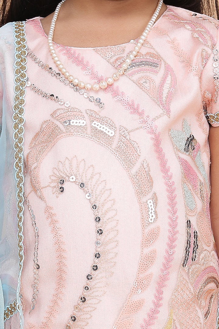 Aqua Green Net & Dupion Sharara Set For Girls by Fashion Totz at Pernia's Pop Up Shop