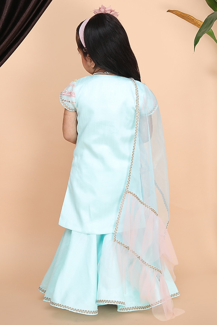 Aqua Green Net & Dupion Sharara Set For Girls by Fashion Totz at Pernia's Pop Up Shop