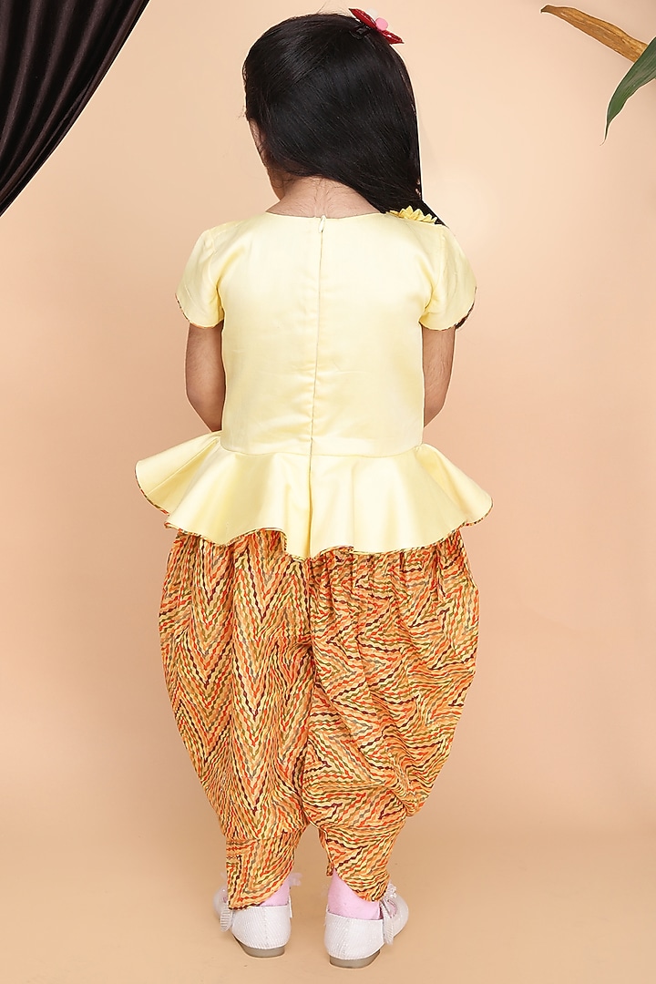 Yellow Cotton Printed Dhoti Set For Girls by Fashion Totz at Pernia's Pop Up Shop