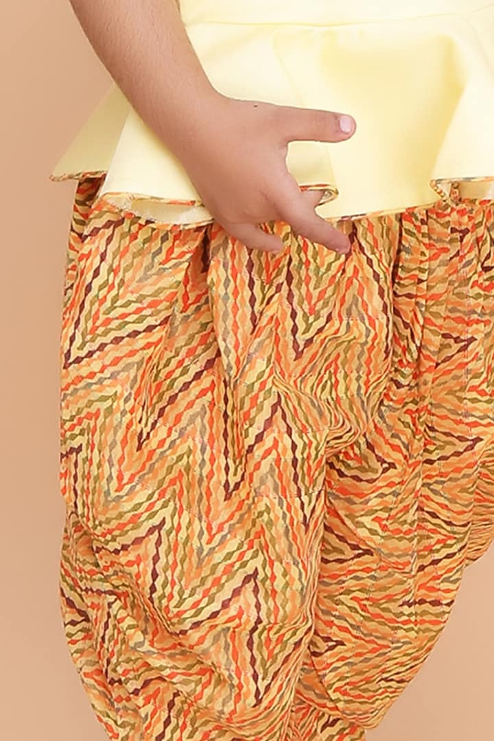 Yellow Cotton Printed Dhoti Set For Girls by Fashion Totz at Pernia's Pop Up Shop