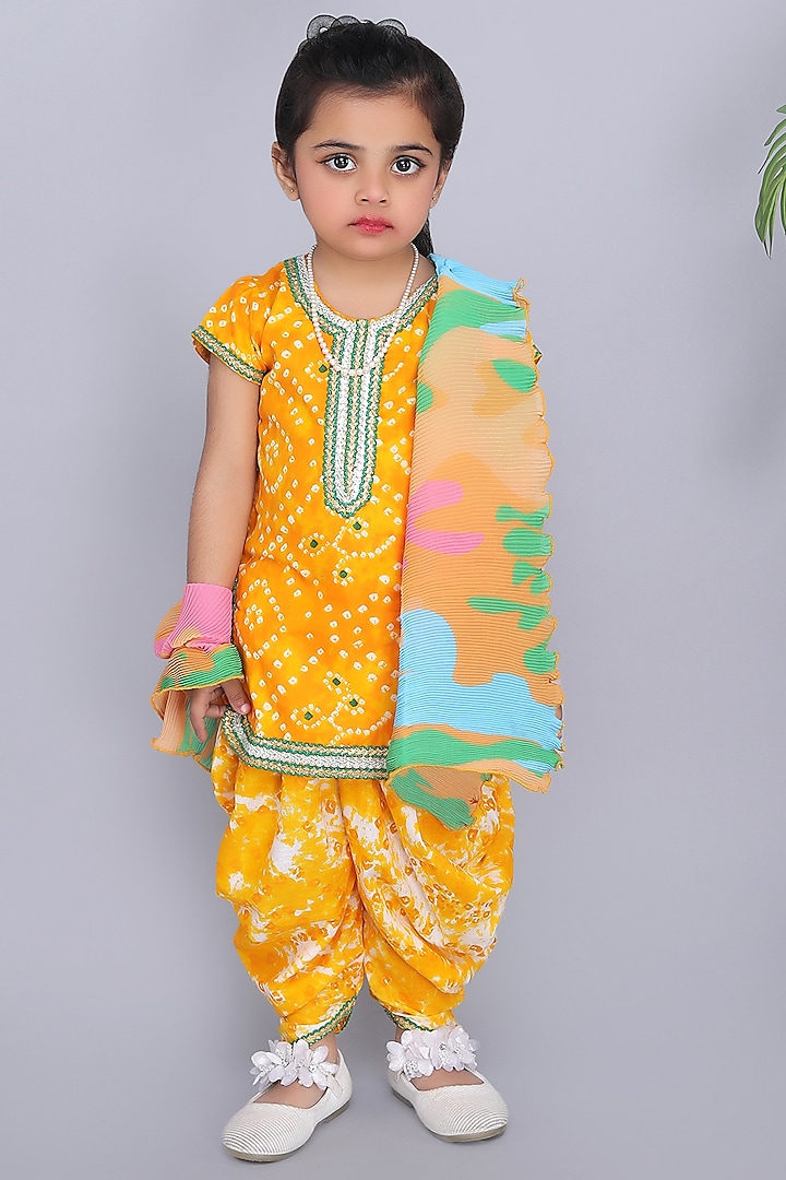 Yellow Cotton Dhoti Set For Girls by Fashion Totz