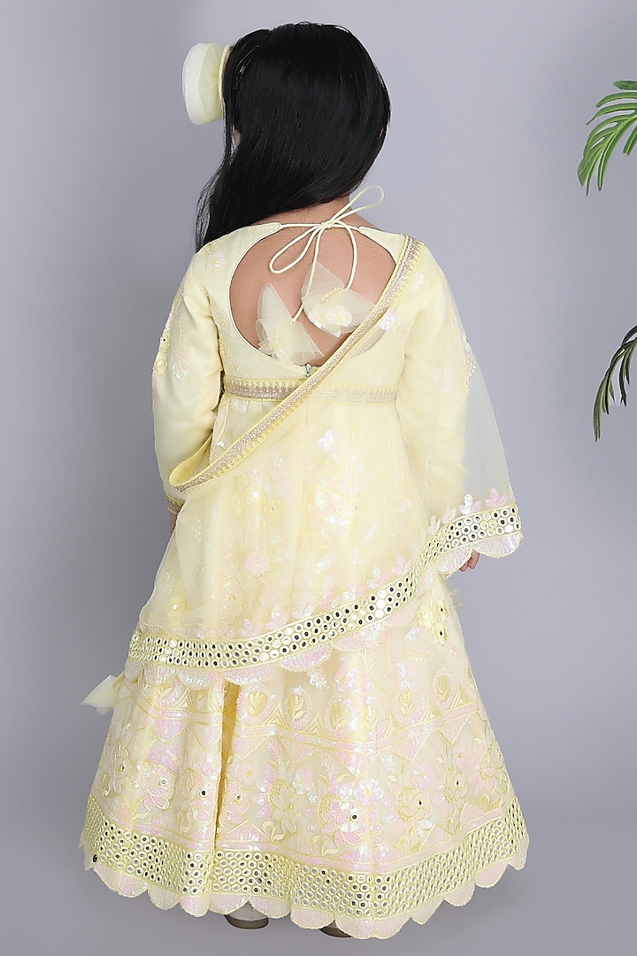 Yellow Dupion & Net Embroidered Anarkali Set For Girls by Fashion Totz at Pernia's Pop Up Shop