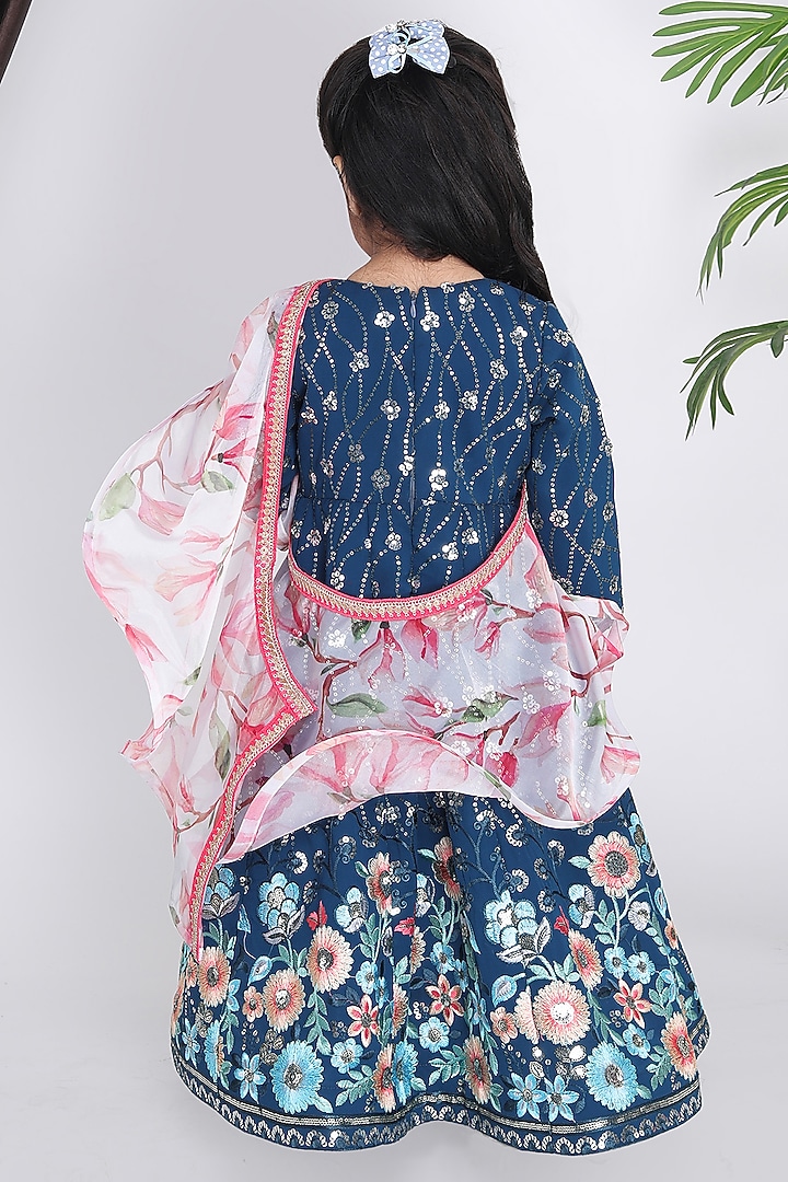 Blue Georgette & Dupion Embroidered Anarkali Set For Girls by Fashion Totz at Pernia's Pop Up Shop