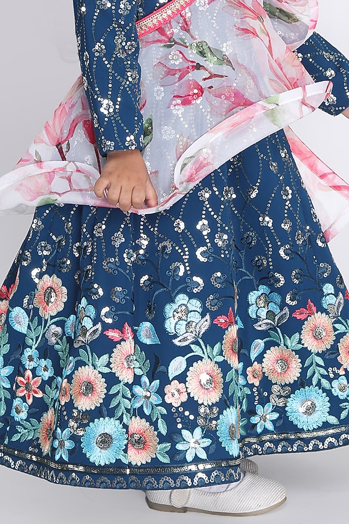 Blue Georgette & Dupion Embroidered Anarkali Set For Girls by Fashion Totz at Pernia's Pop Up Shop
