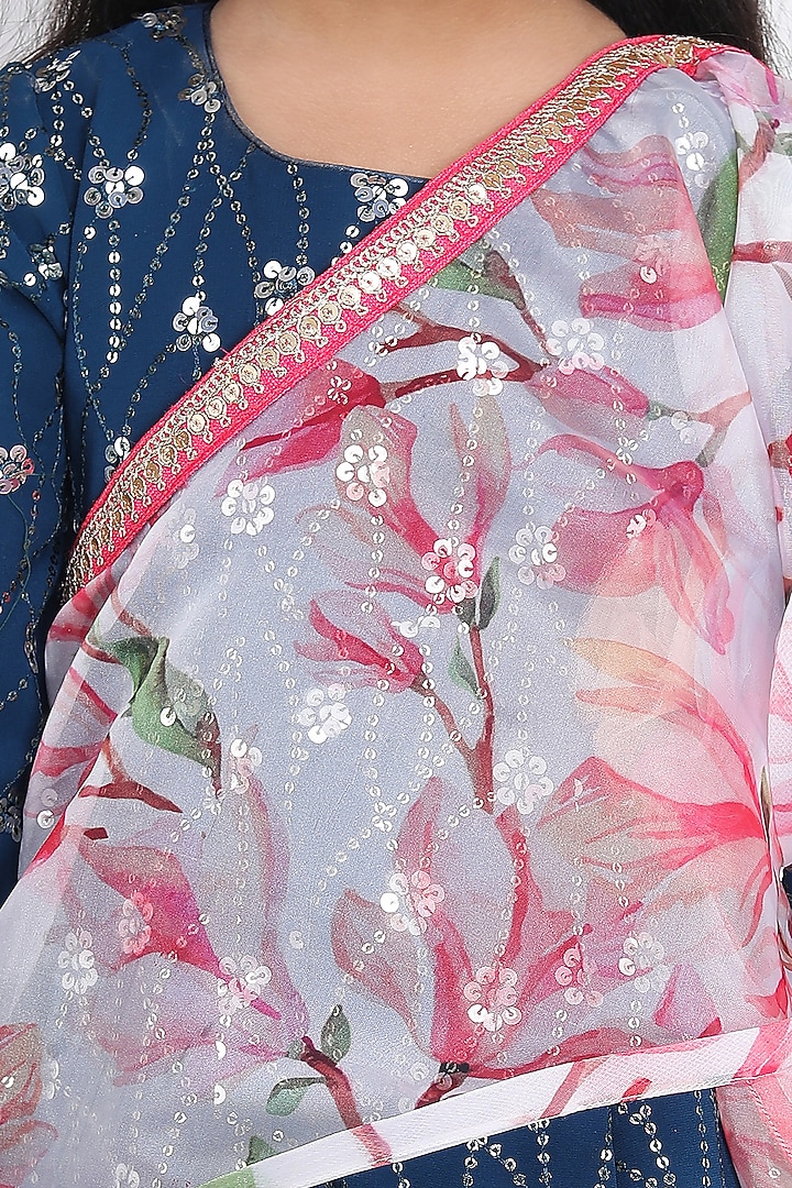 Blue Georgette & Dupion Embroidered Anarkali Set For Girls by Fashion Totz at Pernia's Pop Up Shop
