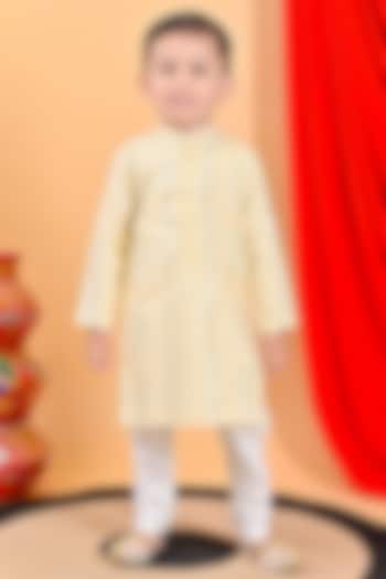 Beige Cotton Embroidered Kurta Set For Boys by Fashion Totz