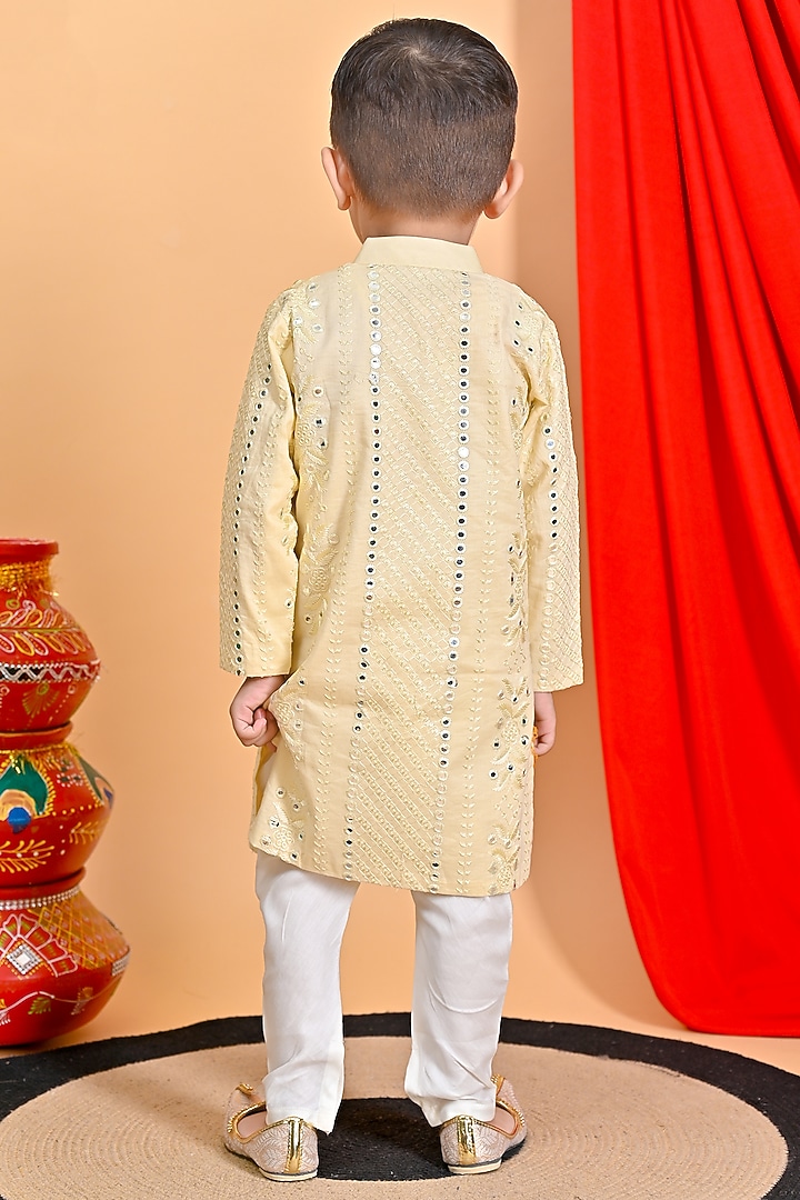 Beige Cotton Embroidered Kurta Set For Boys by Fashion Totz at Pernia's Pop Up Shop