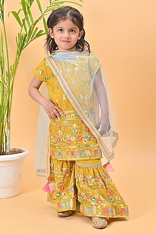 Mustard Georgette Sharara Set For Girls by Fashion Totz