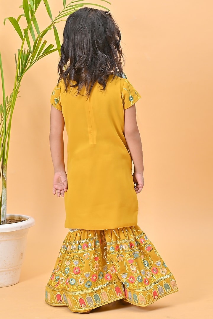 Mustard Georgette Sharara Set For Girls by Fashion Totz at Pernia's Pop Up Shop